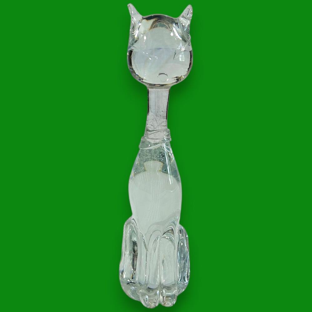 Cat Glass Art Figure MCM 7.5" Handblown